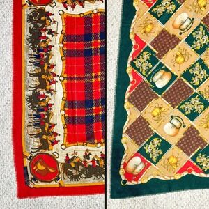 VTG Art of the Scarf Equestrian Large Scarf Set Plaid Fox Hunt Horse Italy